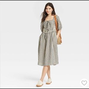 Striped midi cottage core dress puff sleeves